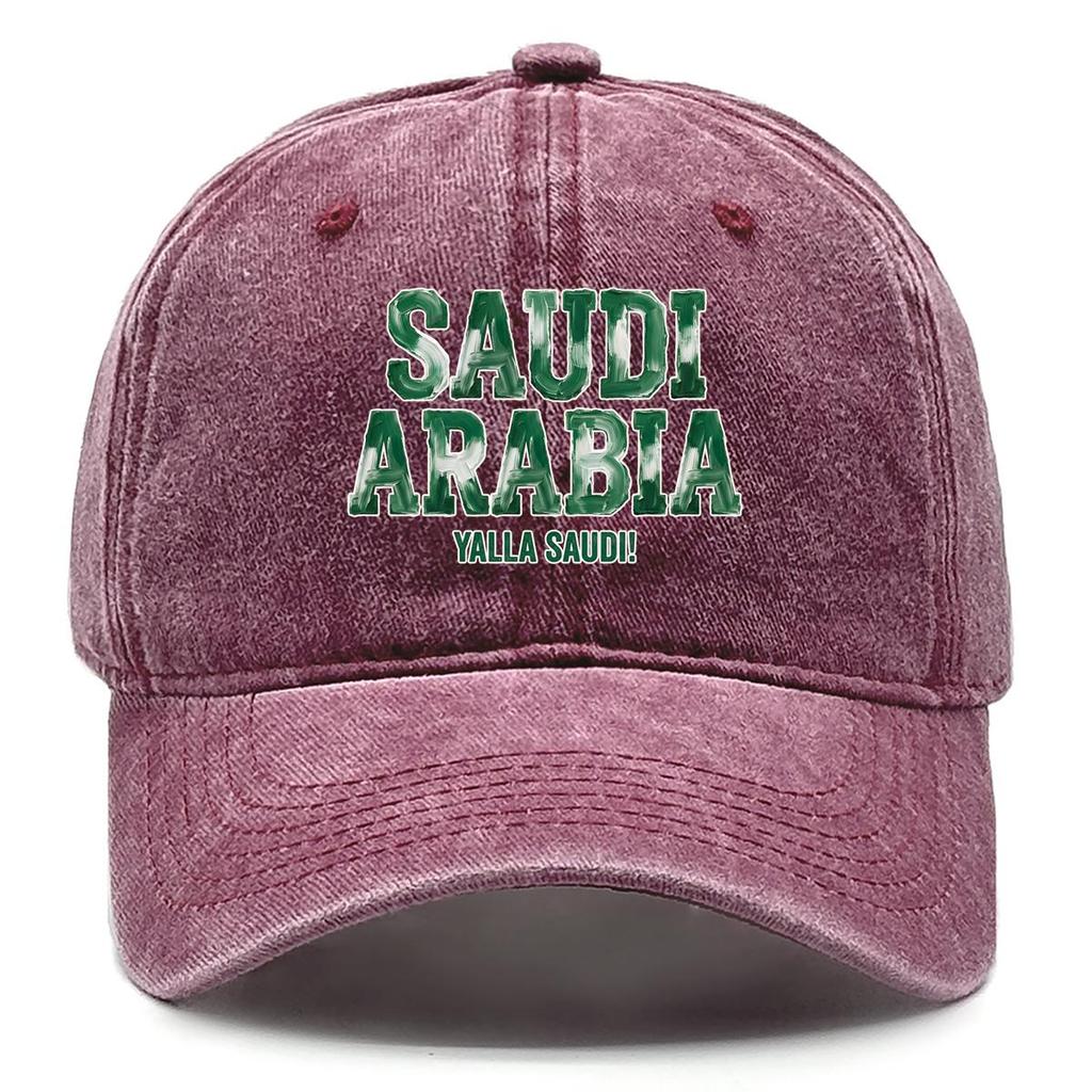 Baseball Cap With "SAUDI ARABIA" "YALLA SAUDI" Flag Printed , Adjustable Baseball Hat Lightweight Fashion Leisure Casual Sun Hat