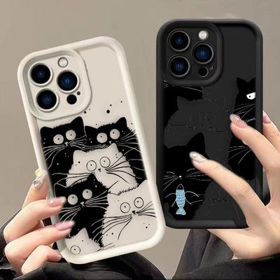 Animal Black Cute Cat Phone Case For Iphone Apple 17 AIR 16 16E 11 12 13 14 15 XR Plus Pro Max Silicone Case Funda Shell Cover