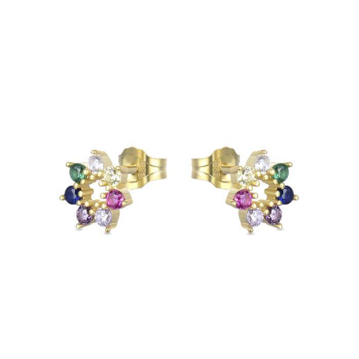 Boucles d'oreilles - LUXENTER - Sywa - Argent 925 - Zircon multicolore - Or jaune 18K