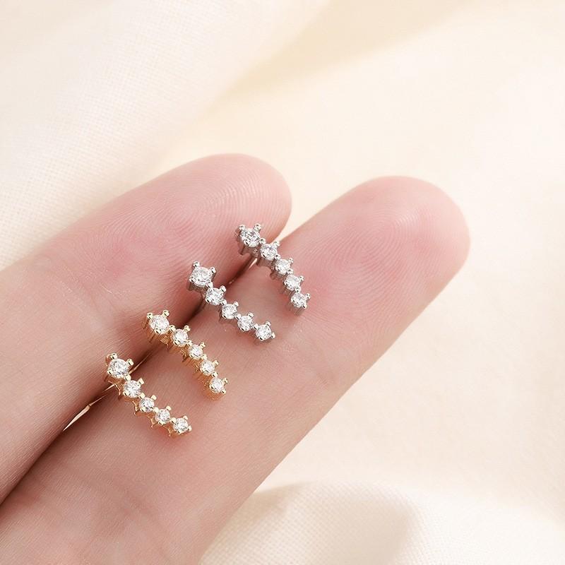 Summer Minimalist Small Zircon Row Stud Earrings For Women Delicate And Cute Daily Jewelry Accessory