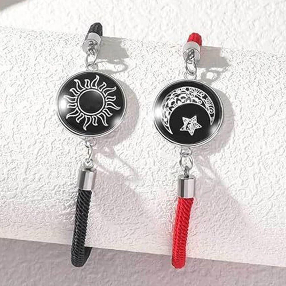 1 Pair Sun Moon Pattern Couple Bracelet Adjustable Rope Bracelet Braided Bracelet Couple Wear