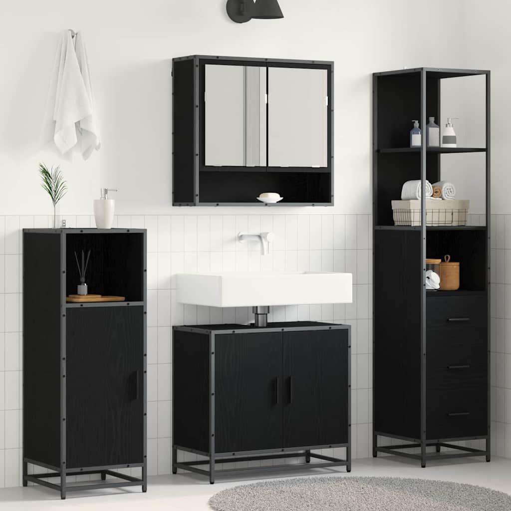 Bathroom Furniture Set 3 Pcs Black Oak Effect Wood Based Material
