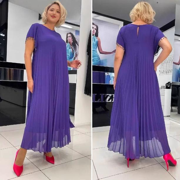 Elegant 2024 Fashion Pleated Mesh Dress - Casual, Slimming, and Trendy