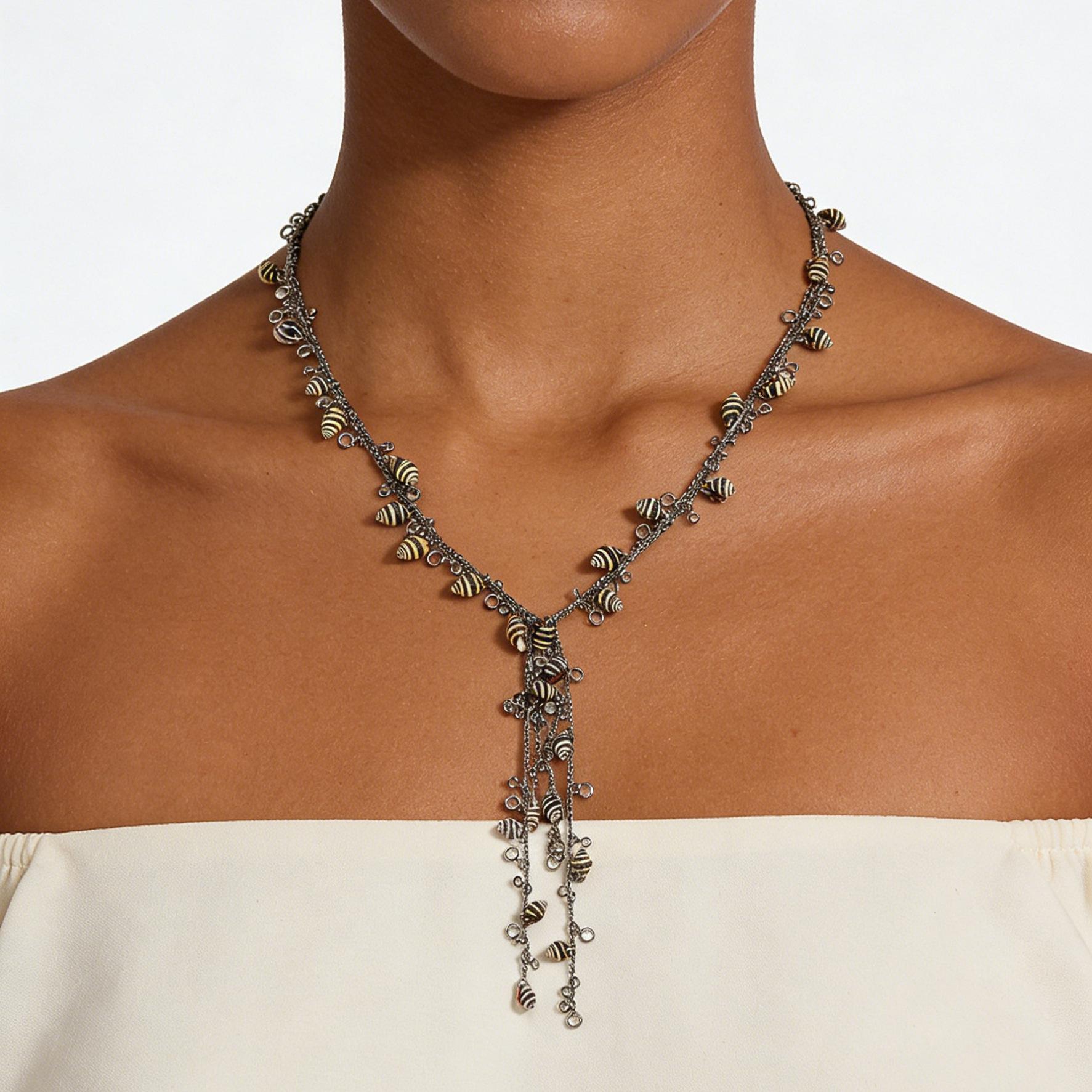 Summer beach natural ocean vacation style, conch full diamond necklace, women s long accessory