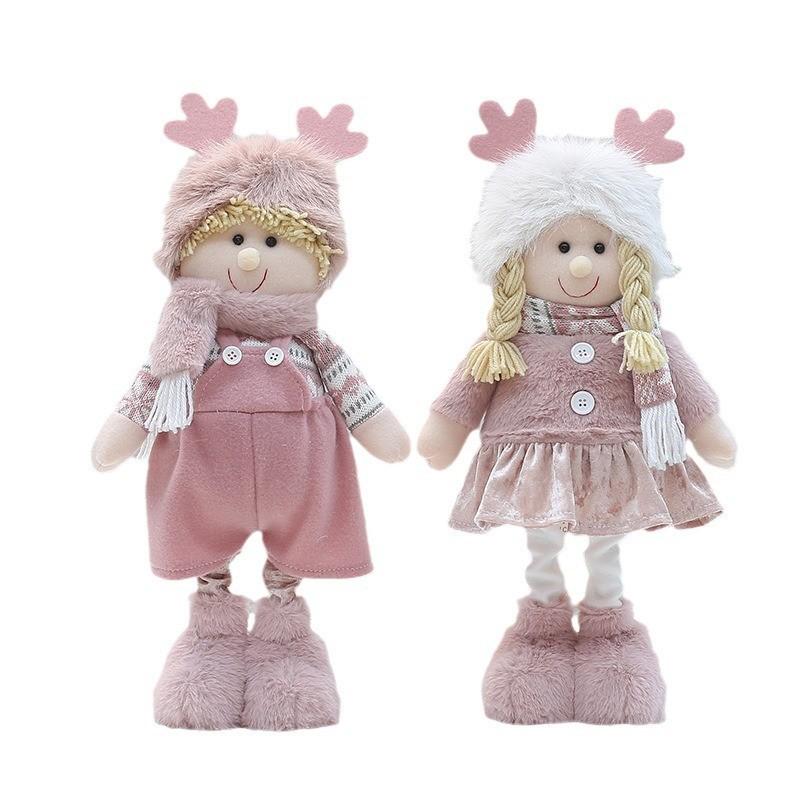 Pink Long Plush Boy and Girl Dolls for Christmas Decor