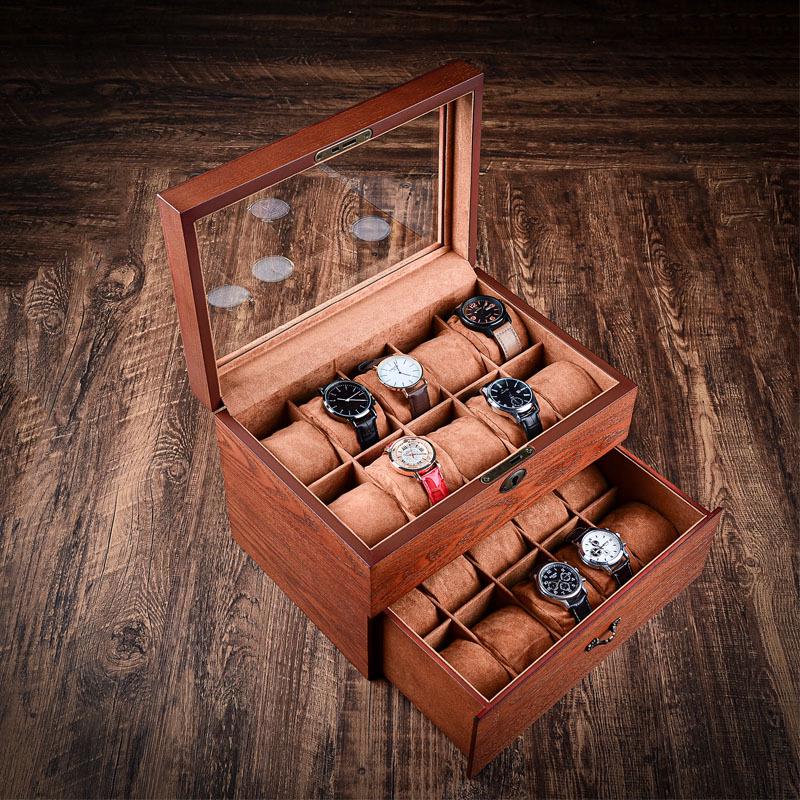 European-Style Wooden Watch Storage Box with Lock - Mechanical Watch, Bracelet & Jewelry Organizer Display