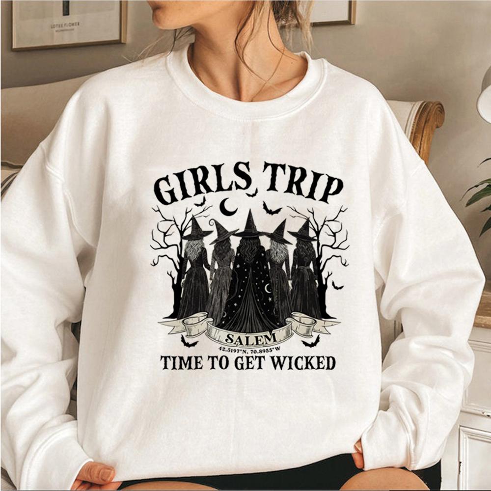 

Vintage Girls Trip Salem Sweatshirt Halloween Witch Hoodie Women Crewneck Sweatshirt Salem Witch Hoodie Spooky Season Pullovers XXXL белый