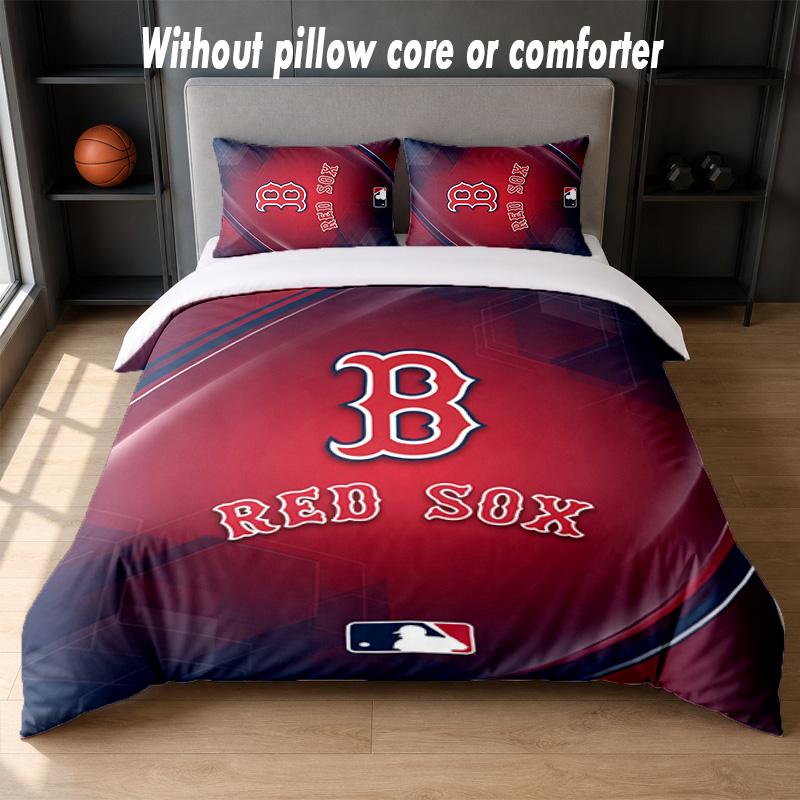 Boston Red Sox Design Bed Bedding Set 1 Duvet Cover + 2 Pillowcases Soft Breathable Household Bed Linens