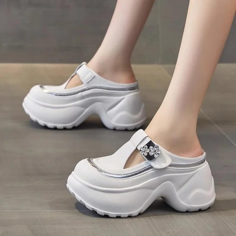 Fashion Women Platform 8CMSlippers Rhinestone Decoration Heel Increase Shoes Fashion Versatile Outdoor Wedges High Heels Sandal Crawlers