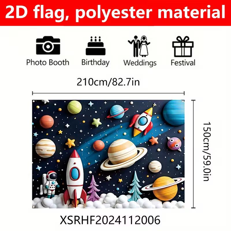 Cartoon Space Tapestry, Planets & Rockets Background Cloth, Kids Room Decor