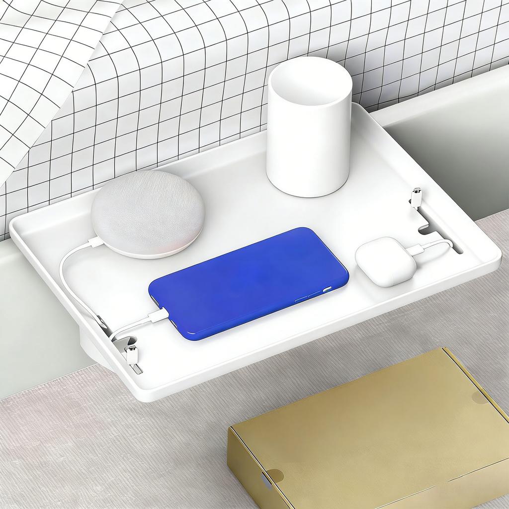 Bedside Shelf Clamp On Nightstand   T Shape Cable Management Bedside Storage Tray