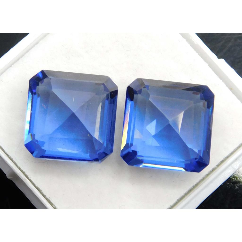 Natural Sapphire CERTIFIED Loose Gemstone Square Shape 20.20 Carat Blue Pair