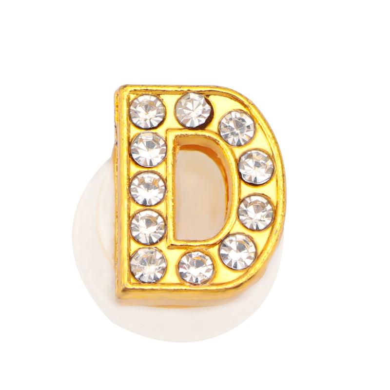 New Gold Letter Alphabet Shoes Charms Metal Button Rhinestone Crown Shoe Decorations Garden Shoes Accessories for Women Man 1PCS