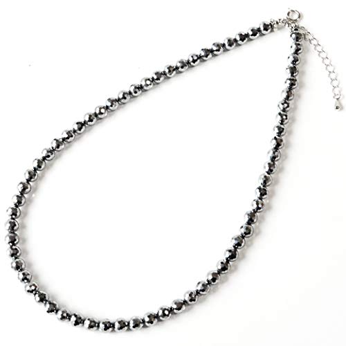 [GOLD STONE] Genuine Terahertz Ore Necklace, 6mm, 128-facet, Mirror Ball Cut, Power Stone, Natural Stone, Hook Type, Approximately 60cm Long