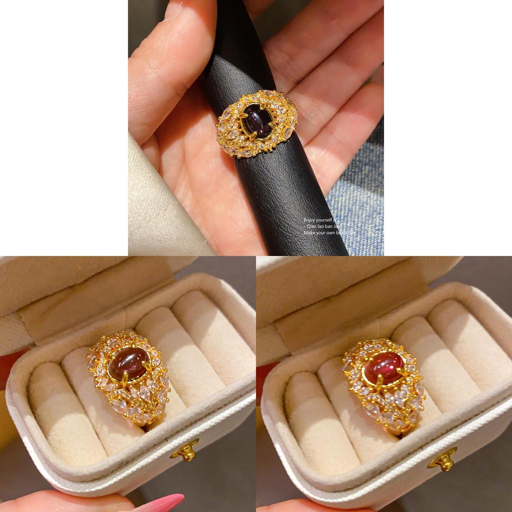 Geometric Gold Plated Zircon Oval Ring For Women Elegant Fashion Jewelry