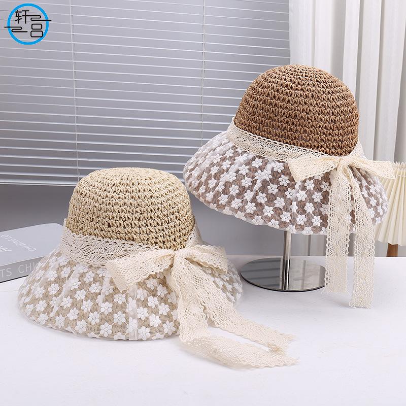 Spring and summer new fashion small fresh lace mesh three-dimensional small flower bucket hat outdoor travel sweet sun hat