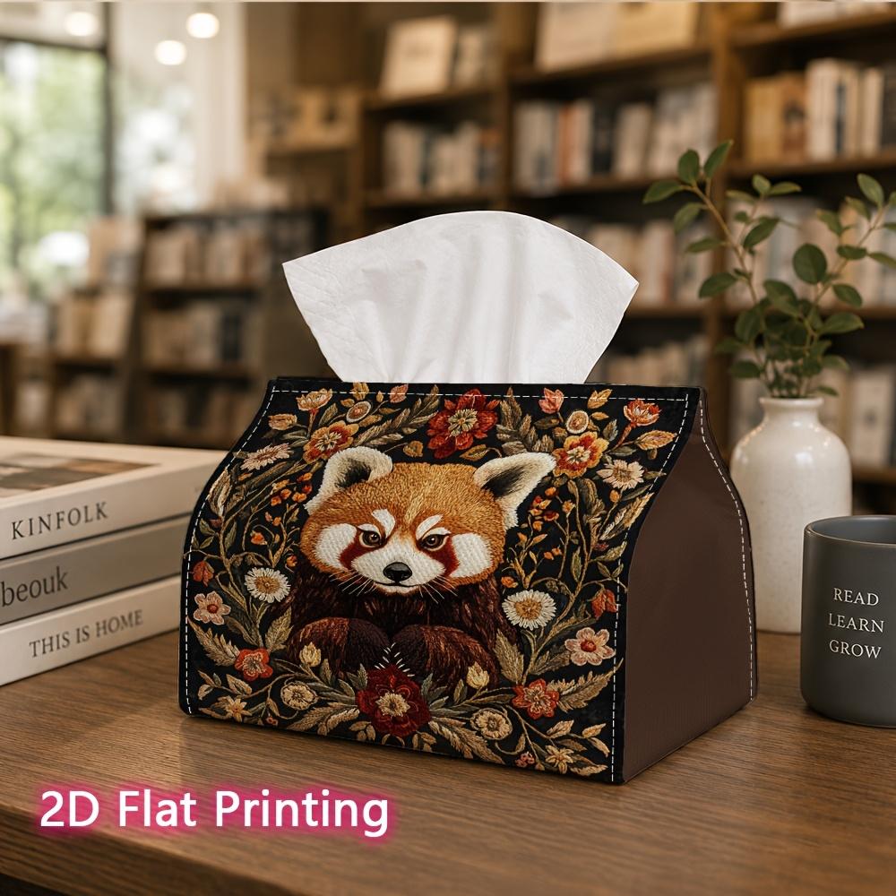 1pc, 2D Flat Printing, Tissue Box Red Panda Wall Decoration Flower Pattern Printed Tissue Box, Suitable for Vacation Home Decoration, Kitchen, Living