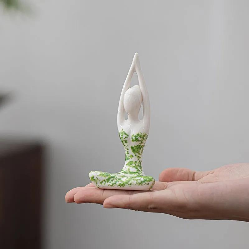 Ceramic Yoga Girl sculptures and figurines Creative Zen Home Room Office Yoga Room Table decoration and accessories