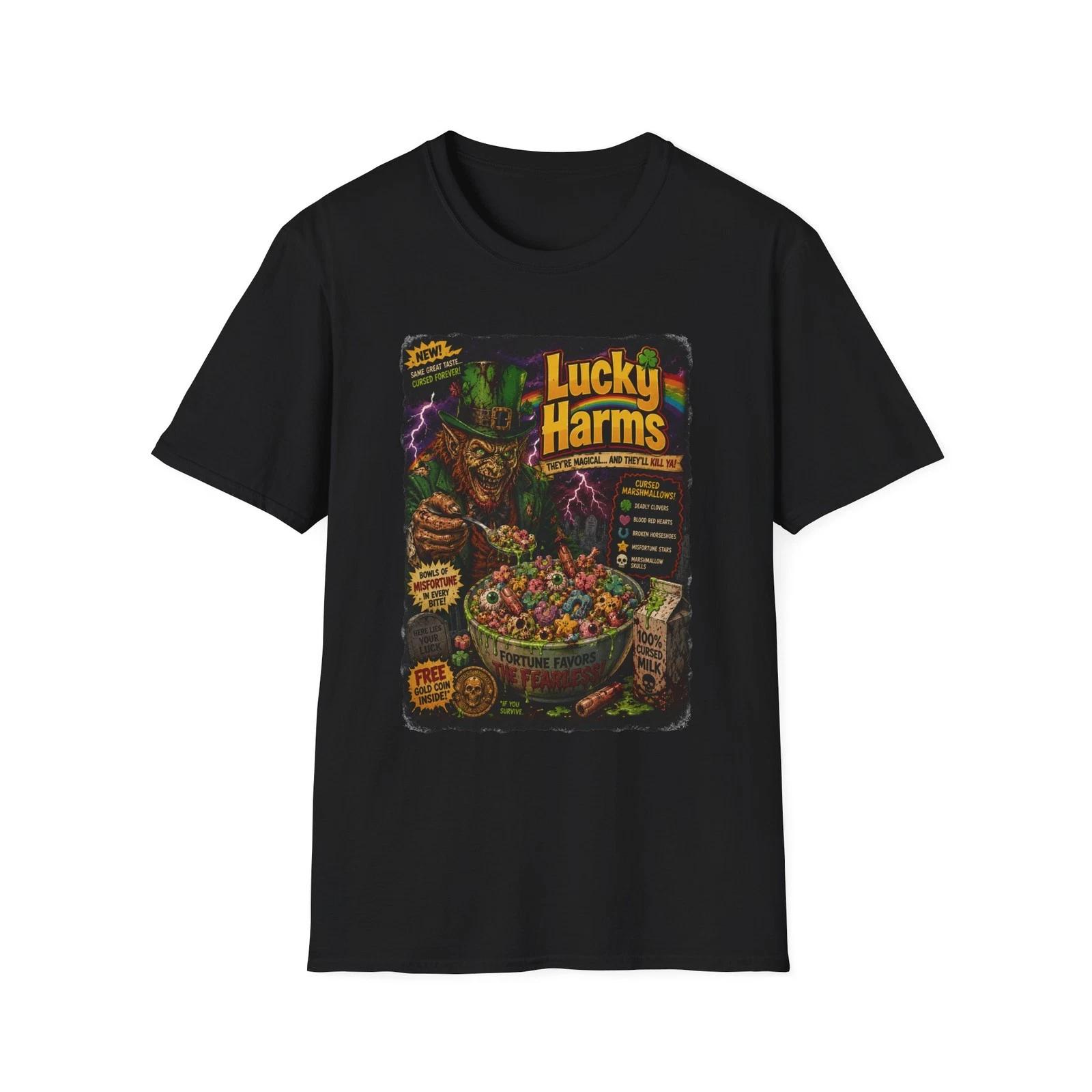 Lucky Harms cereal bowl T-Shirt | spooky leprechaun horror design XXL
