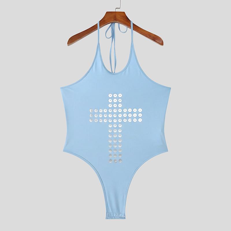 INCERUN Men Halter Sling Sleeveless Fitted Briefs Bodysuits One Piece Underwear Jumpsuits Party Wear