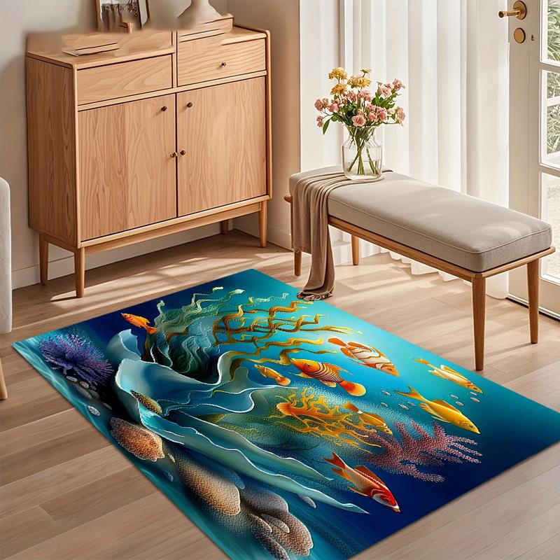 Luminous Underwater Coral Garden Large Area Rug-Vibrant Marine Life Non-Slip Rug for Entryways Kids Rooms & Living Spaces Carpet