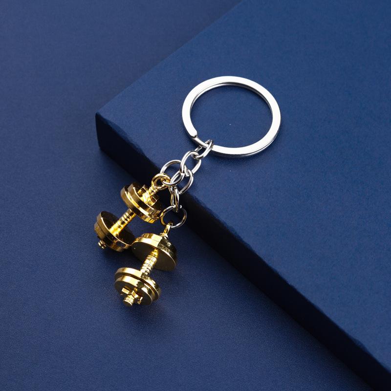 

New Mini Metal Dumbbell Keychain For Man Double Dumbbell Gym Mobile Backpack Hanging Accessories Keychain Party Gift золотистий