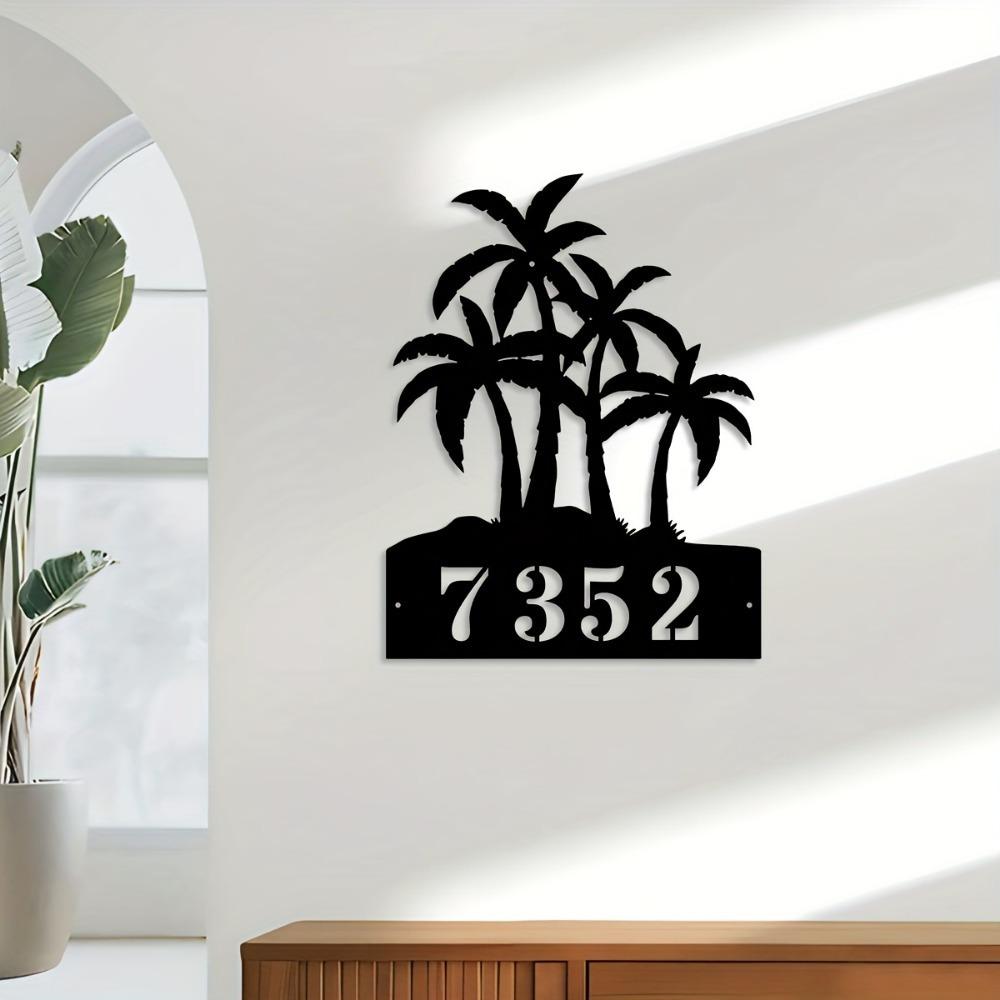 Metal Art Coconut Tree Sign House Number Custom Name Plate Wall Decor Indoor Outdoor