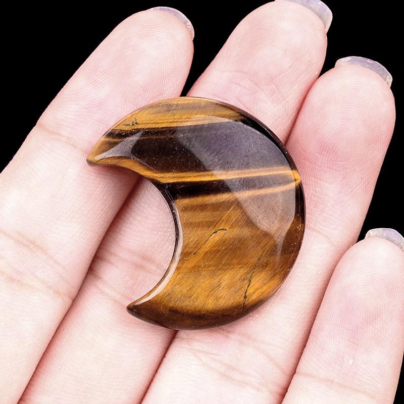 1pc Moon Shaped Worry Stones Natural Carved Gemstones Chakra Balancing Reiki Healing Crystals Home Decor Gifts