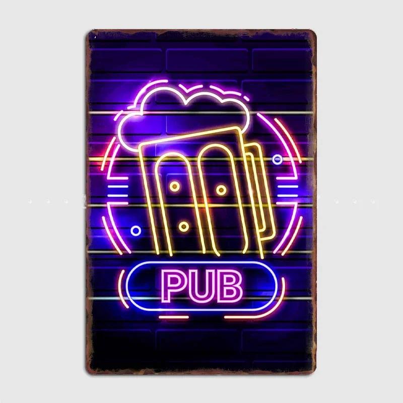 

Pub Neon Beer Bar Metal Plate Tin Sign Plaque Vintage Restaurant Home Bar Cafe Kitchen Metal Poster Wall Decor Accessories 20x30cm（7.8x11.8inch）
