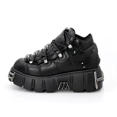 2025 NEW Punk Style Women Shoes Lace-up Heel Height 6CM Platform Shoes Woman Gothic Ankle Rock Boots Metal Decor Woman Sneakers