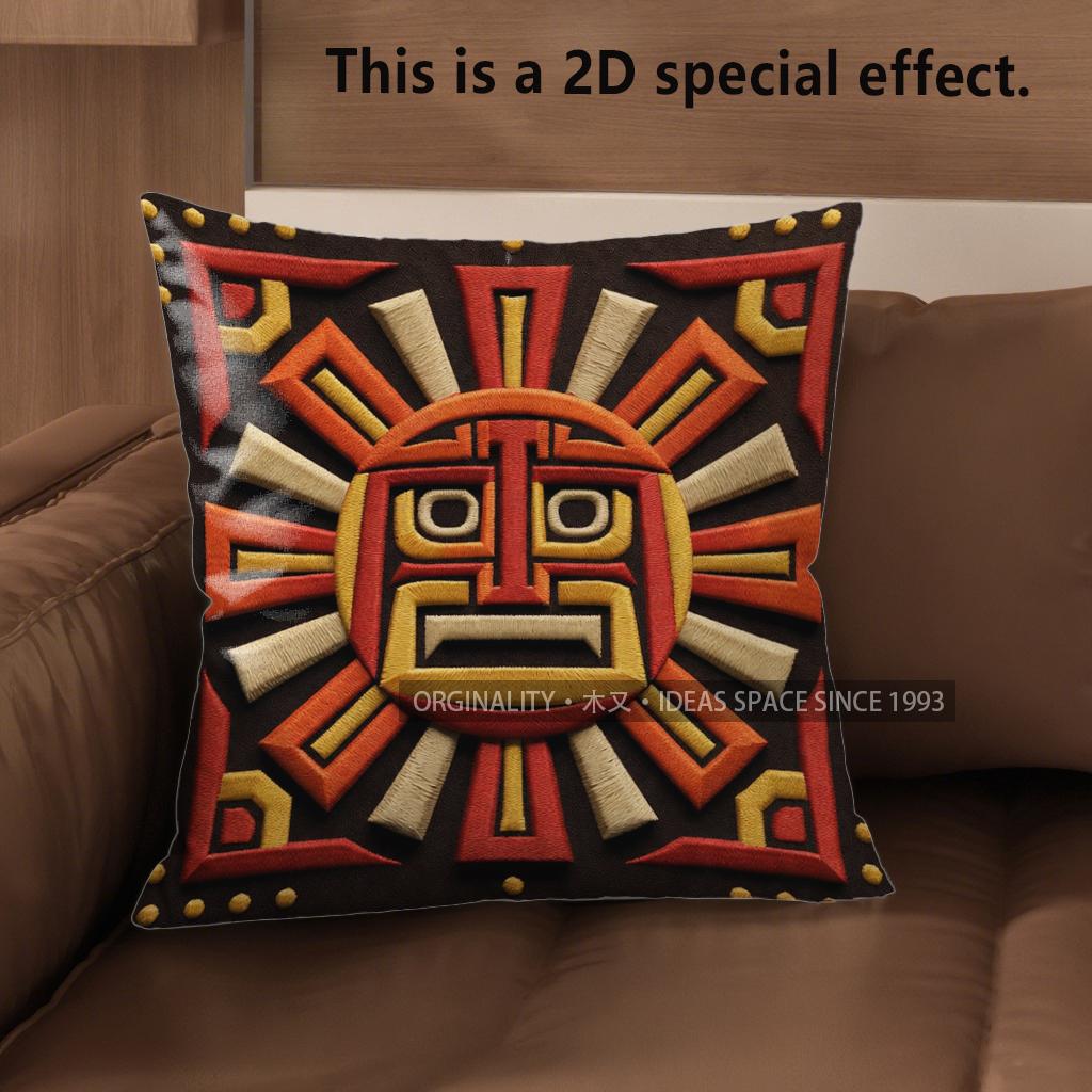 2D Aztec Sun God Embossed Style Pillow Covers Pattern Cushion Cover Suitable For Sofa Bedroom Car Pillow Cover