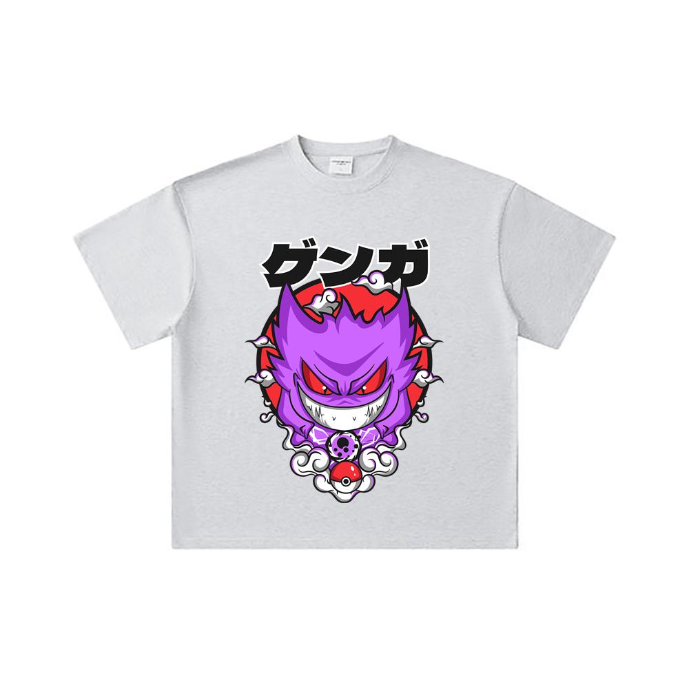 T-shirt Unisexe en Coton Lourd 260 g/m², Fil Double 32 Compte, 100% Coton, Impression Pokemon V10 Gengar