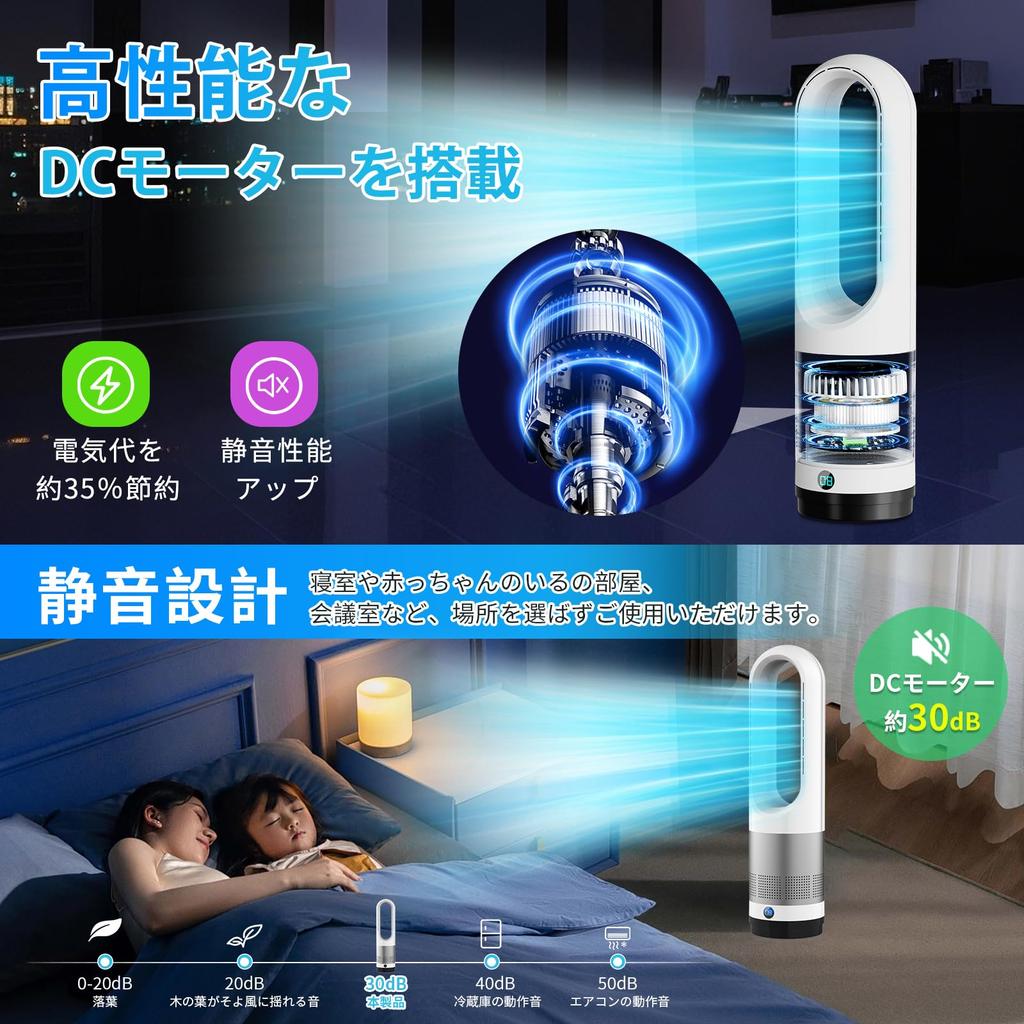 Bladeless Tower Fan & Heater AM-018JR (FUXNGZI – 8 Cooling Speeds / 3 Heating Levels, Remote)