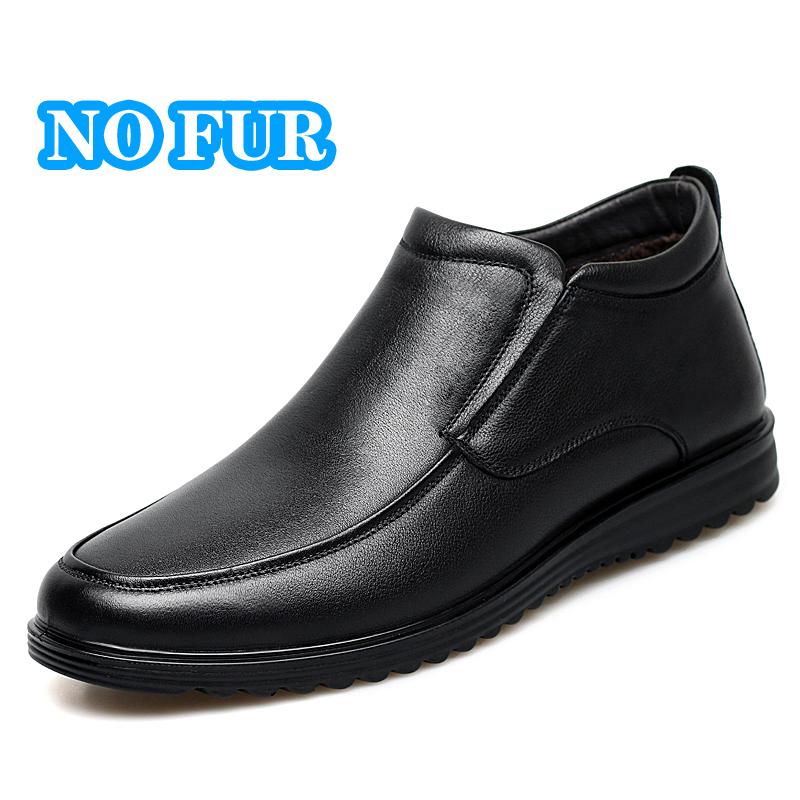 Genuine Leather Dress Shoes Mens All-match Ankle Boots Formal Business Casual Man Cotton Shoes Classic Plush Male Chelsea Boots