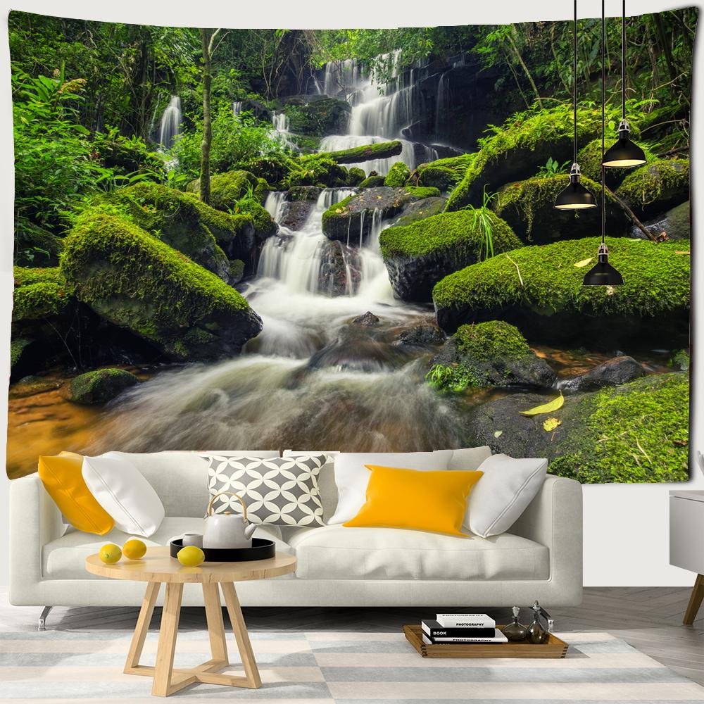 3D Print Tapestry Wall Hanging Waterfall Landscape Tapestry Beautiful Forest Stream Wall Carpet Beach Towel Home Decor Tapestry