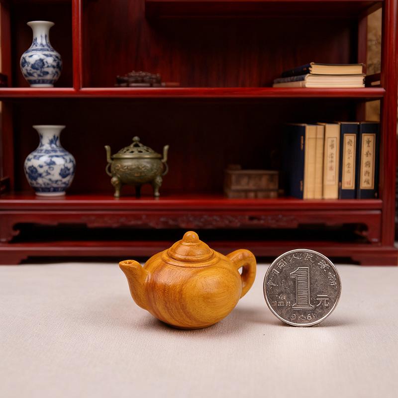 Pendentif Porte-clés Accessoire Théière en Bois de Santal Doré Wenwan Sculpté