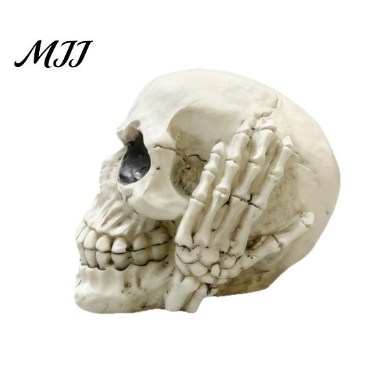 Halloween Skull Decor Figurine, Hear See Speak No Evil Skeleton Head Funny Sculpture Statue, Gothic Resin Home for Desk, Bookshelf, Mantel,