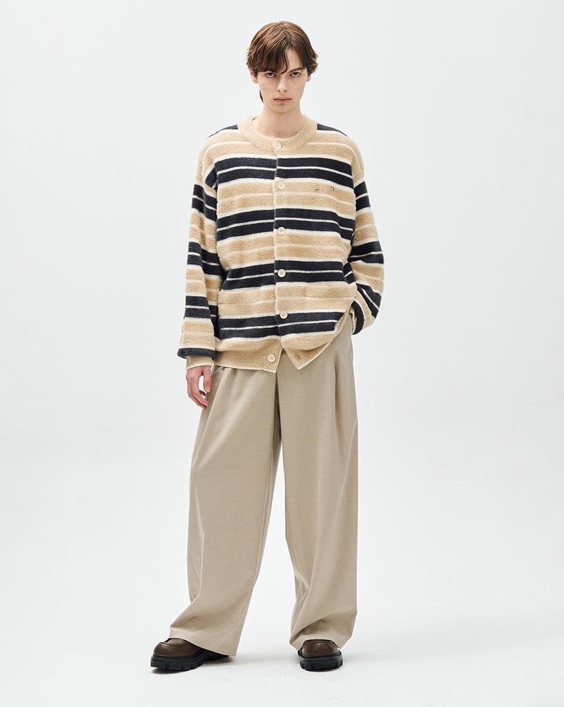 Ziosongzio Hairy Multi-Stripe Collarless Cardigan Beige Zh6Kt617Be