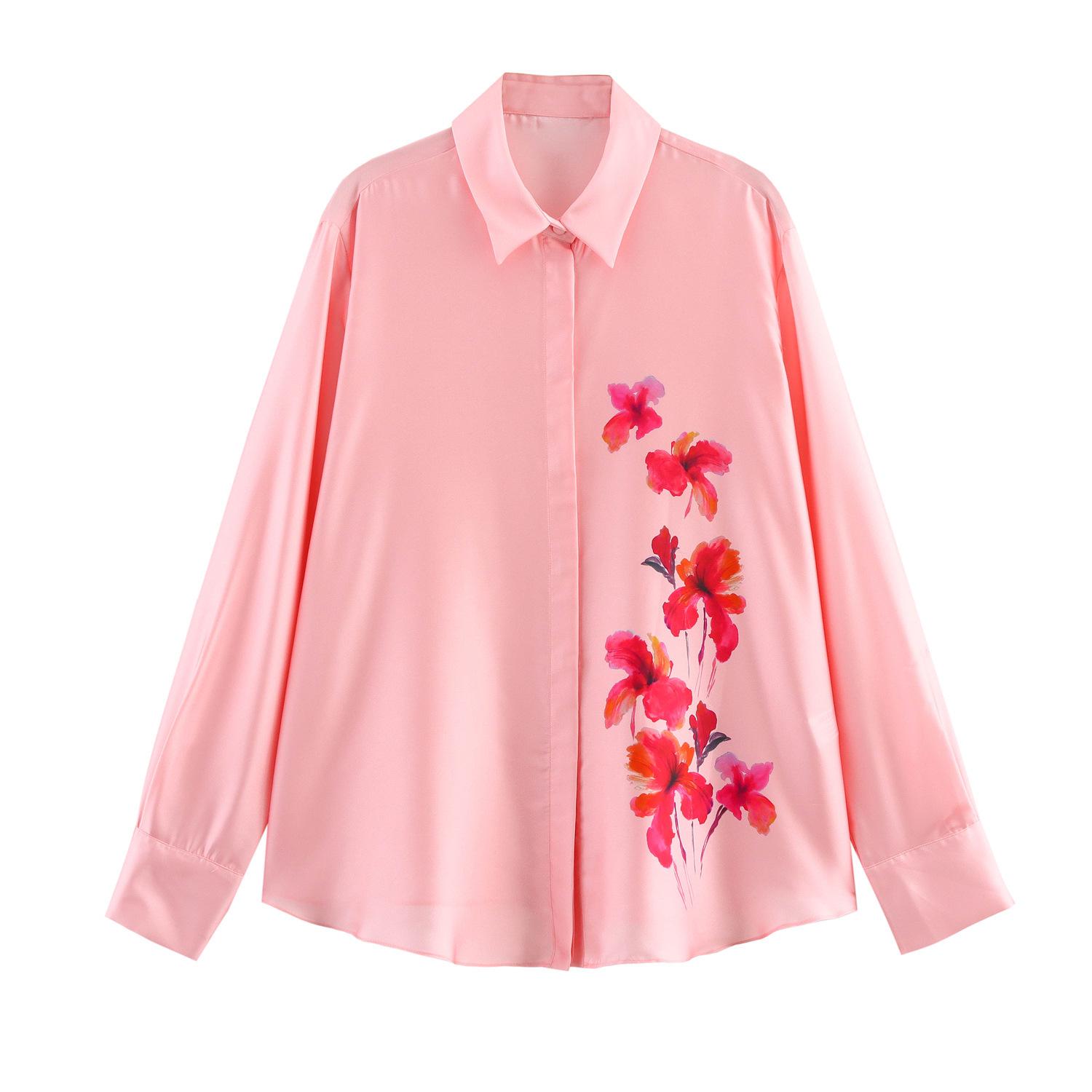 

TAOP&ZA Women s Floral Print Satin Shirt - Spring/Summer Style Medium