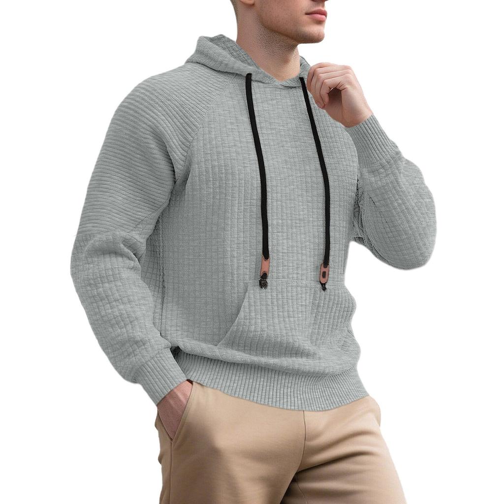 Men's Casual Solid-color Sweater, Knitted Small Checkered Sweatshirt, Stand-up Collar Patchwork Style Thickened Sweatshirt