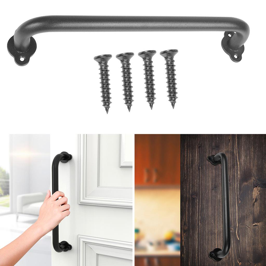 Cast Iron Sliding Barn Door Pull Handle Flush Mount Matte Black Finish for Gate Hardware and Stairs Grab Bar Application