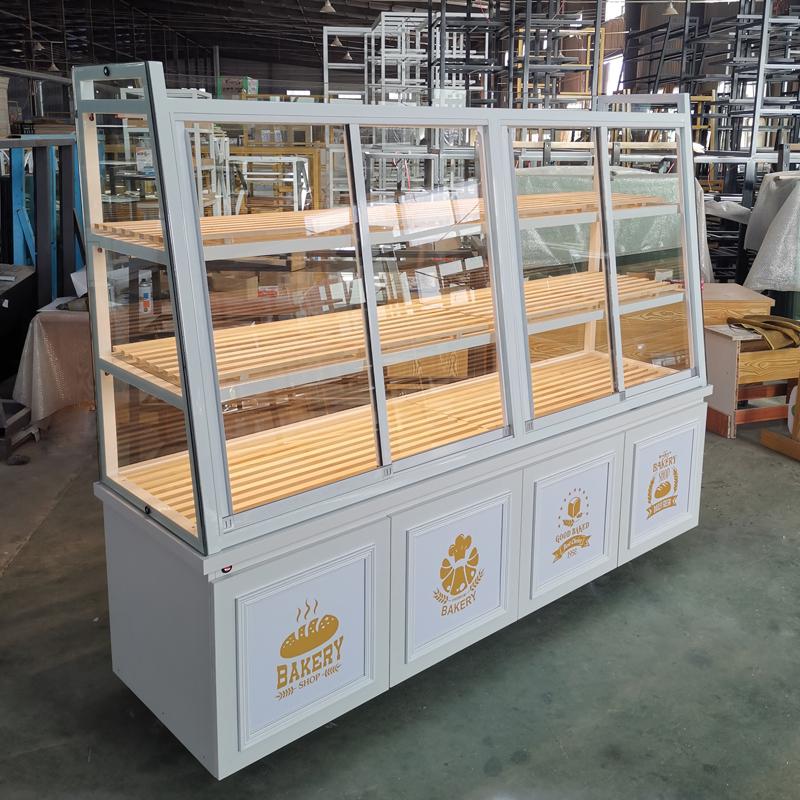 In-Stock Bakery Display Cabinet: Solid Wood & Wrought Iron Island with Drawers for Bread, Pastries, and Fried Goods