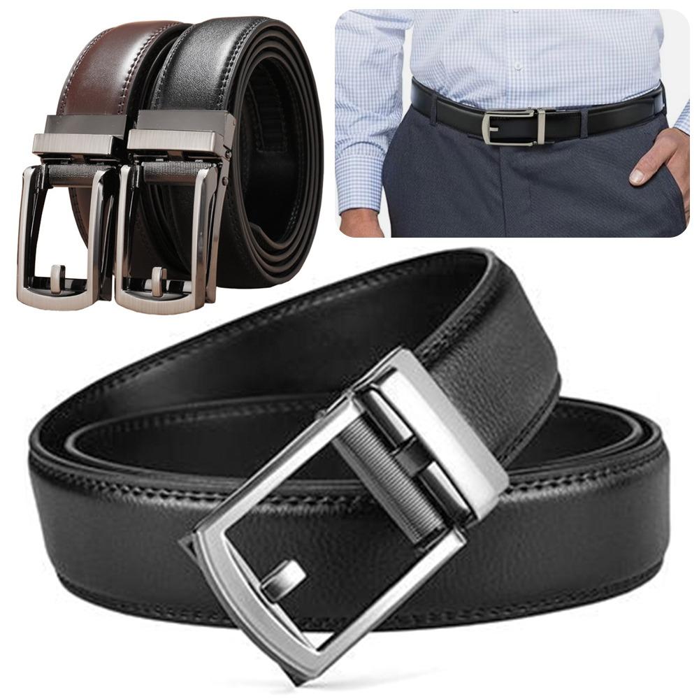 

Adjustable Alloy Buckle Automatic Leather Belt Luxury Design Ratchet Belt Fashion Business Belt чорний