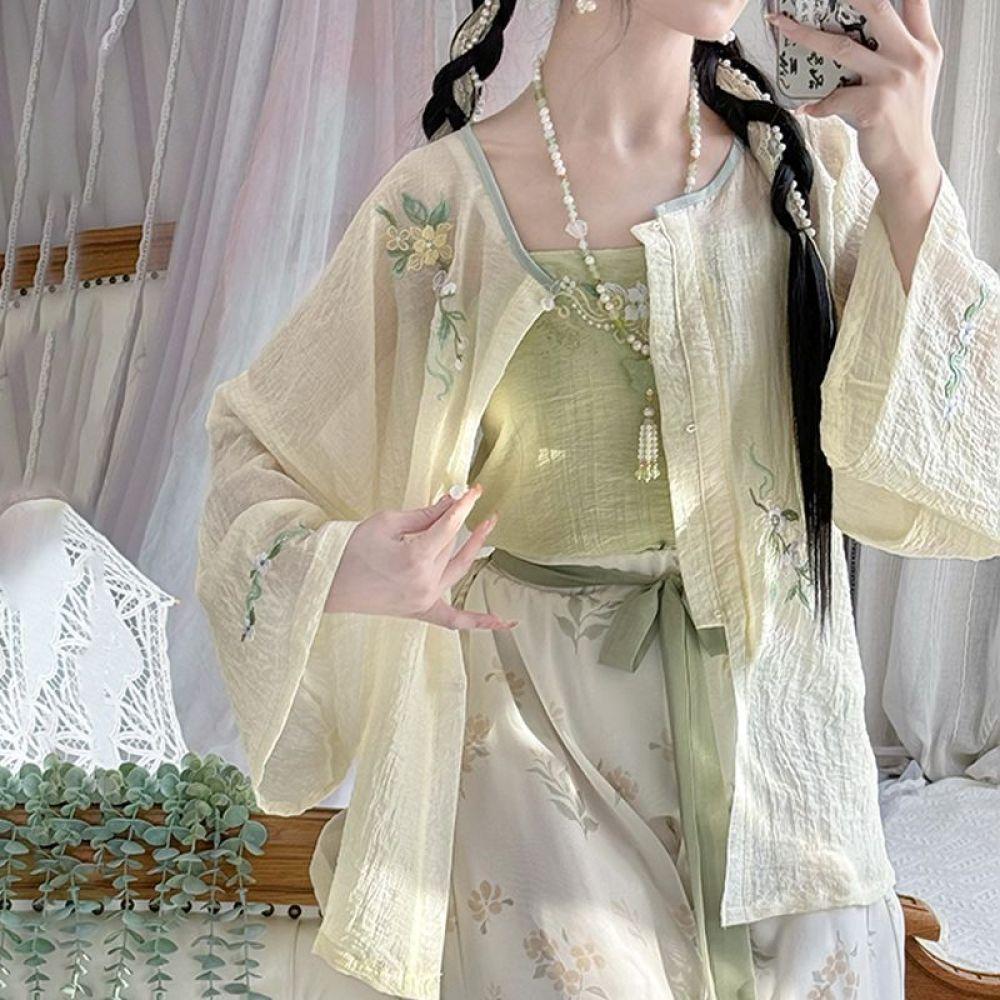 Vyšívaný a prodyšný denní oblek ve stylu čínské dynastie Hanfu pro ženy