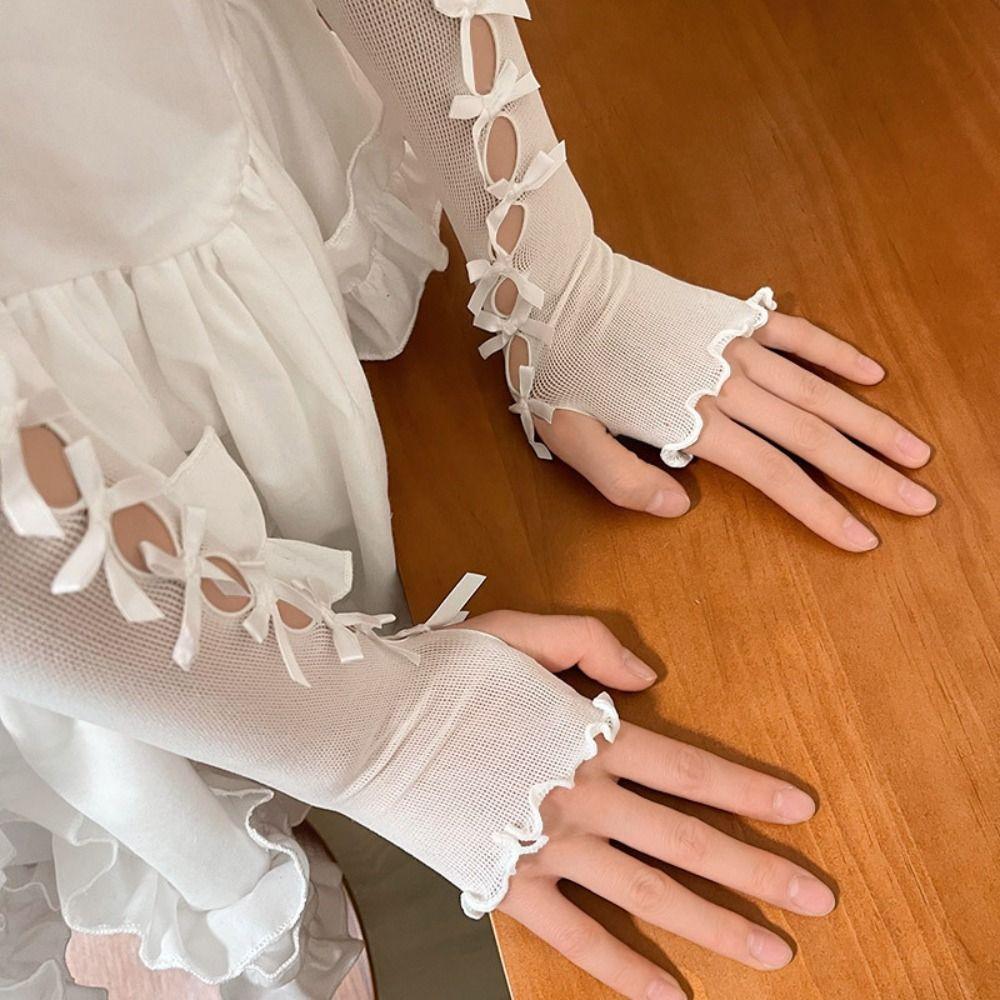 Y2k Lace Princess Gloves Ballet Style Women Sunscreen Sleeve New Lace Bow Gloves  Cosplay Gloves
