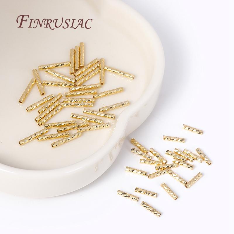 18K Gold Plated Brass Metal Texture Tube Beads 7/10MM Straight Tube Beads DIY Bracelet Necklace Making Supplies Accessories