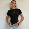 Damen Slim Fit Raffung Kurzarm T-Shirt Top Asymmetrischer Saum Dehnbar Lässige Bluse für den täglichen Gebrauch