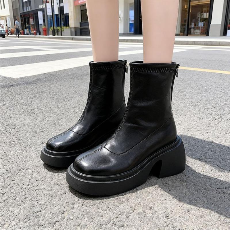 Casual women's shoes with thick soles and thick heels, fitted ankle boots