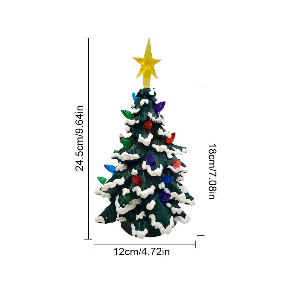 Tiny Christmas Tree Battery-Operated Realistic Artificial Resin Miniature Christmas Tree For Table For Indoor Outdoor Porch And