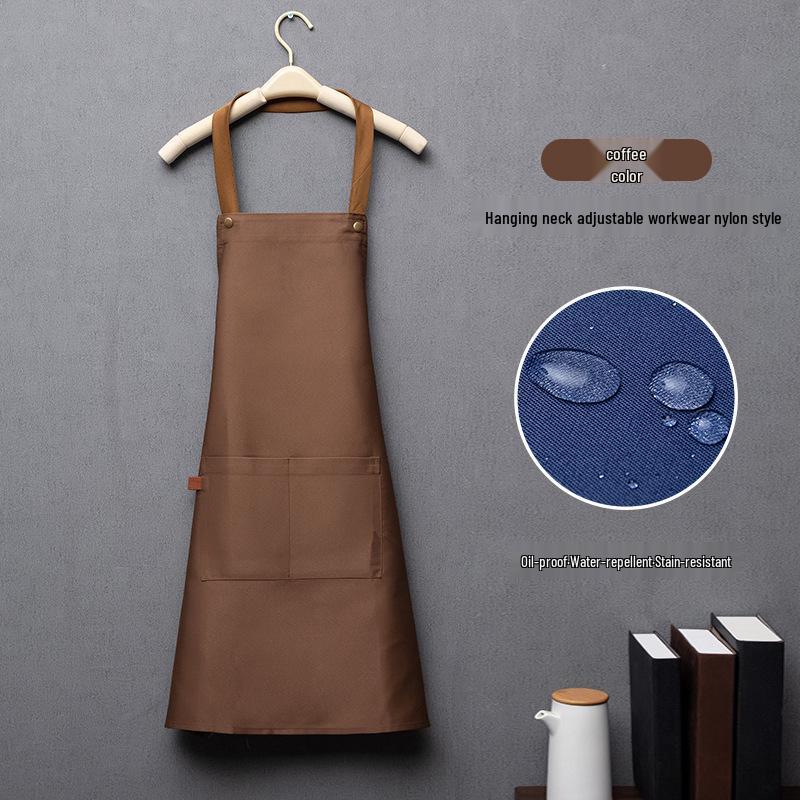 Water-Repellent Solid Color Apron with Logo Print for Kitchen and Catering